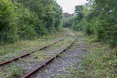 
A pedestrian crossing on the Ogmore Valleys Extension Railway near Bedford Road towards Tondu, September 2020